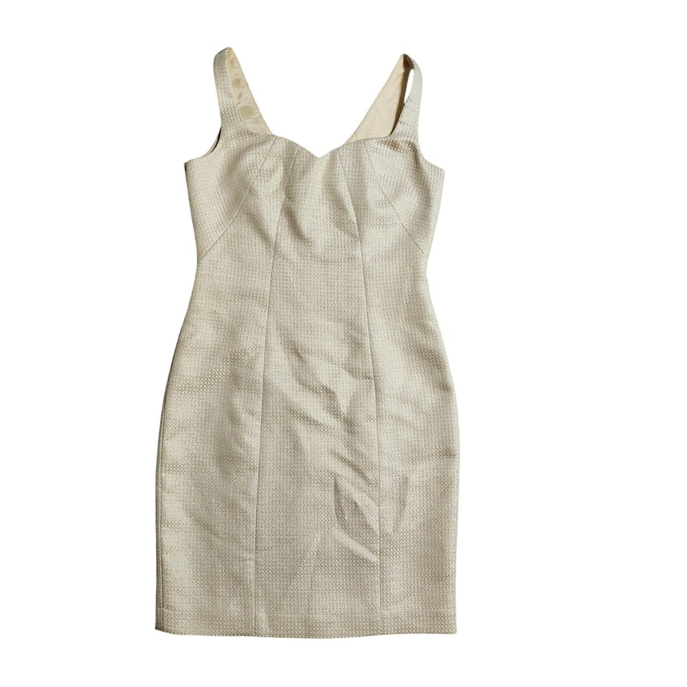 Lauren Ralph Lauren Cream Metallic Gold Honeycomb Sheath Dress Size 8